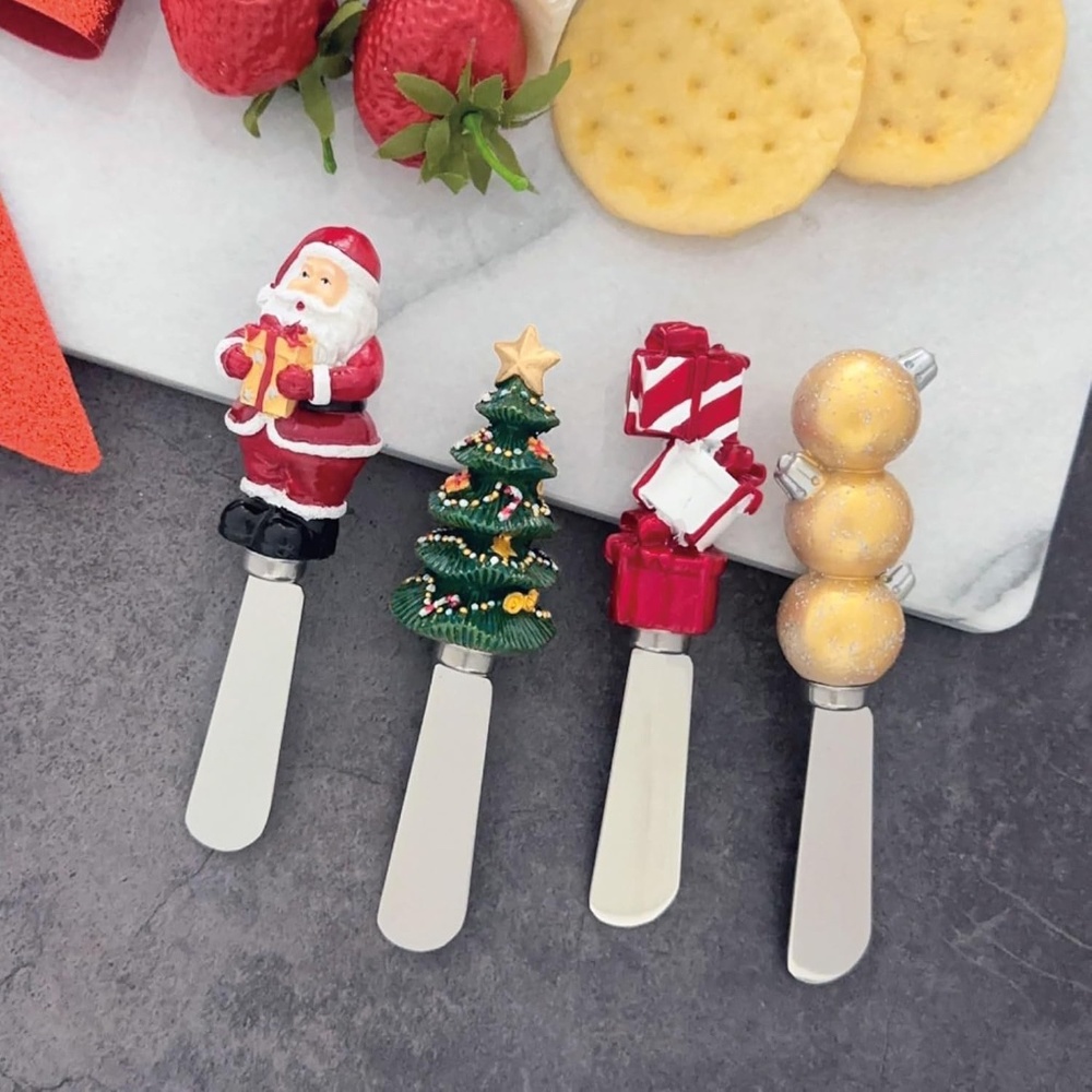 Christmas Decor 4-Piece Hand Painted Resin Handle with Stainless Steel Blade